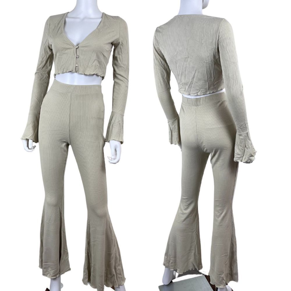 Free People Women's Size M SoulMate Lounge Flare Leg Pants Cropped Top NEW Set